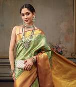 Green Floral Woven Design Silk Blend Saree