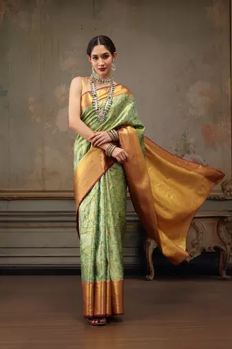 Green Floral Woven Design Silk Blend Saree