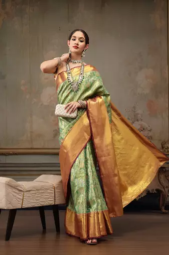 Green Floral Woven Design Silk Blend Saree