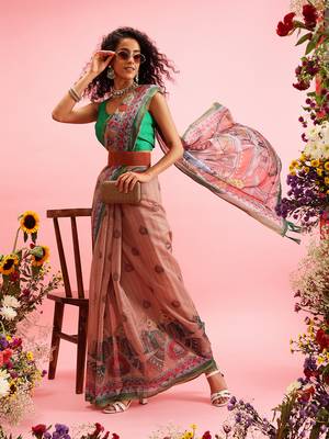 Peach Madhubani Printed Cotton Blend Saree 1