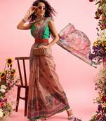 Peach Madhubani Printed Cotton Blend Saree