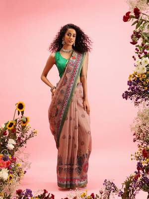 Peach Madhubani Printed Cotton Blend Saree 2