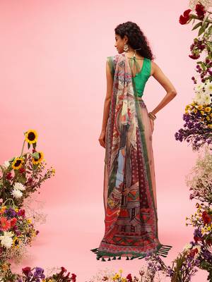 Peach Madhubani Printed Cotton Blend Saree 3
