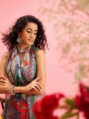 Peach Madhubani Printed Cotton Blend Saree 4
