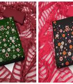 Women's modish green and grey color unstitched embroidery sequence work dupatta chiffon patti combo dress material