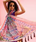 Purple Madhubani Printed Cotton Blend Saree
