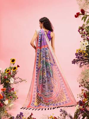 Purple Madhubani Printed Cotton Blend Saree 3