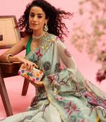 Green Madhubani Printed Cotton Blend Saree