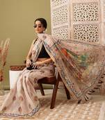 Beige Madhubani Printed Cotton Blend Saree