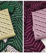 Women's stylish light green and light purple color unstitched  embroidery printed dupatta chinnon combo dress material