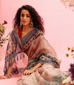 Beige Madhubani Printed Cotton Blend Saree