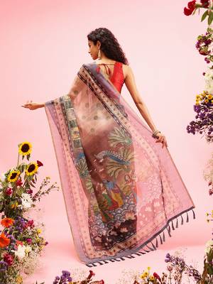 Beige Madhubani Printed Cotton Blend Saree 3