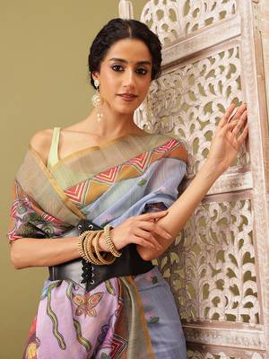Grey Madhubani Printed Cotton Blend Saree 4