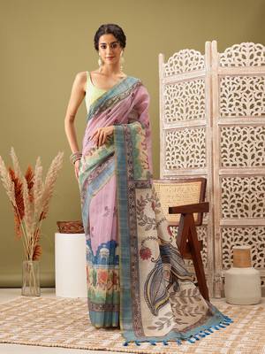 Pink Madhubani Printed Cotton Blend Saree 2