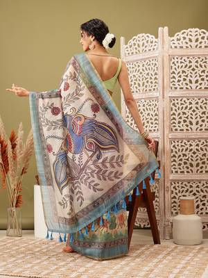 Pink Madhubani Printed Cotton Blend Saree 3