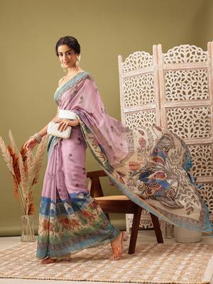 Pink Madhubani Printed Cotton Blend Saree 4