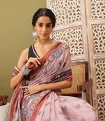 Rust Madhubani Printed Cotton Blend Saree