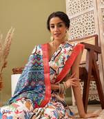 White Ikkat  Digital Print Soft Silk Blend Saree