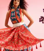 Teal Ikkat  Digital Print Soft Silk Blend Saree