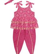 Budding bees girls cotton bandhani printed sleeveless top & sharara 2 pc festive set with hairband-pink