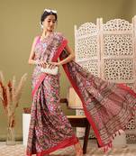 Olive Ikkat  Digital Print Soft Silk Blend Saree
