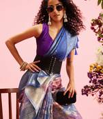 Blue Floral Digital Print Cotton Saree