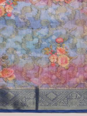Blue Floral Digital Print Cotton Saree 5
