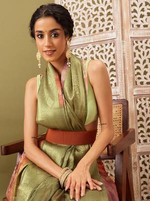 Olive Floral Digital Print Cotton Saree 1