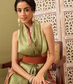 Olive Floral Digital Print Cotton Saree