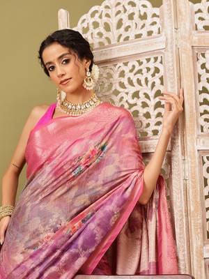 Pink Floral Digital Print Cotton Saree 1