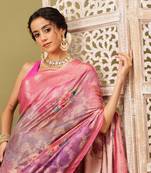 Pink Floral Digital Print Cotton Saree