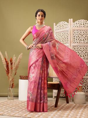 Pink Floral Digital Print Cotton Saree 2