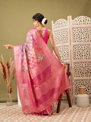 Pink Floral Digital Print Cotton Saree 3
