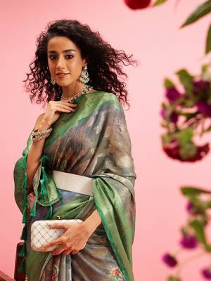 Green Floral Digital Print Cotton Saree 1