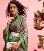 Green Floral Digital Print Cotton Saree