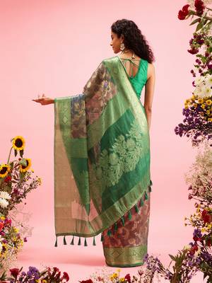 Green Floral Digital Print Cotton Saree 3