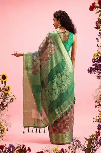 Green Floral Digital Print Cotton Saree