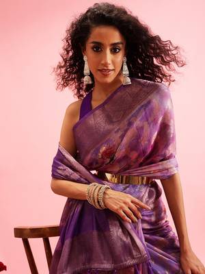 Lavender Floral Digital Print Cotton Saree 1