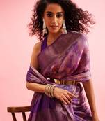 Lavender Floral Digital Print Cotton Saree