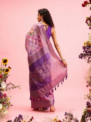Lavender Floral Digital Print Cotton Saree 3