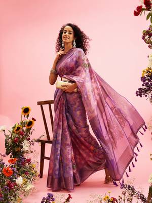 Lavender Floral Digital Print Cotton Saree 4