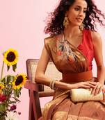 Beige Floral Digital Print Cotton Saree