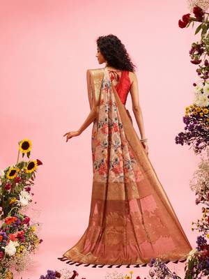 Beige Floral Digital Print Cotton Saree 3