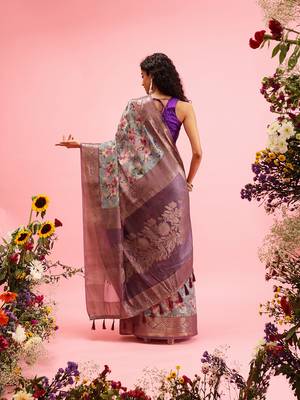 Grey Floral Digital Print Cotton Saree 3
