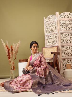 Pink Floral Digital Print Cotton Saree 1