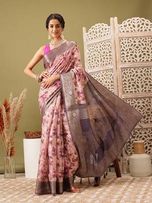 Pink Floral Digital Print Cotton Saree 2