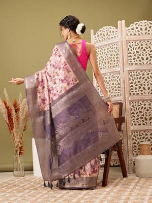 Pink Floral Digital Print Cotton Saree 3