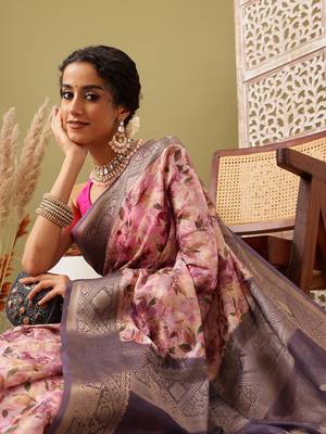 Pink Floral Digital Print Cotton Saree 4
