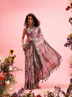 Lavender Floral Digital Print Cotton Saree 2