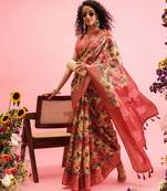 Mustard Floral Digital Print Cotton Saree